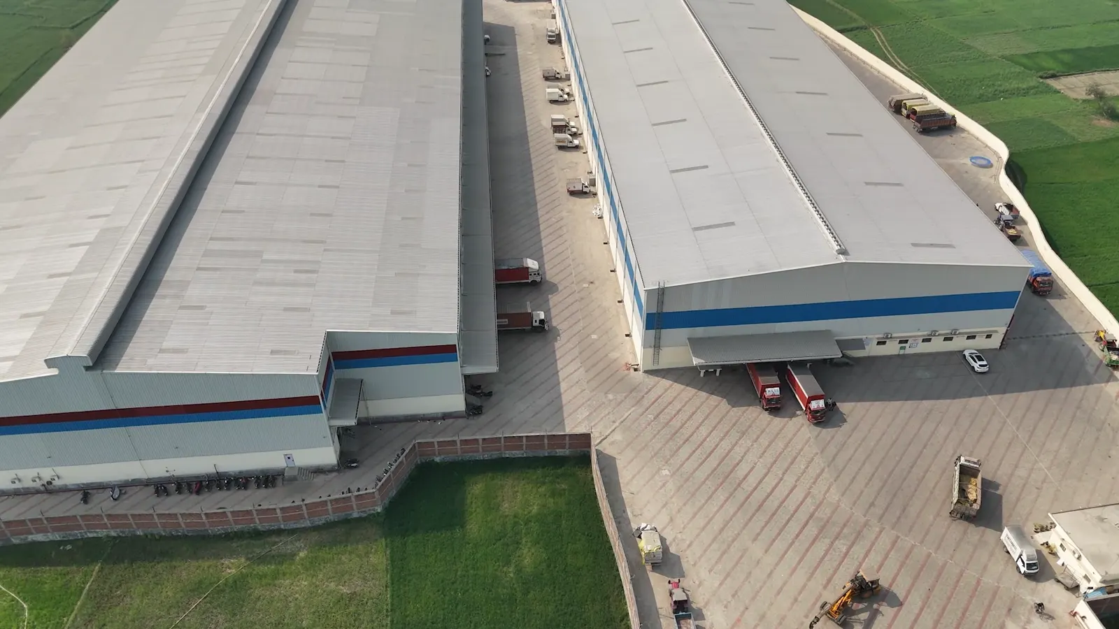 Aerial view of twin warehouse buildings on NH-31 near Patna